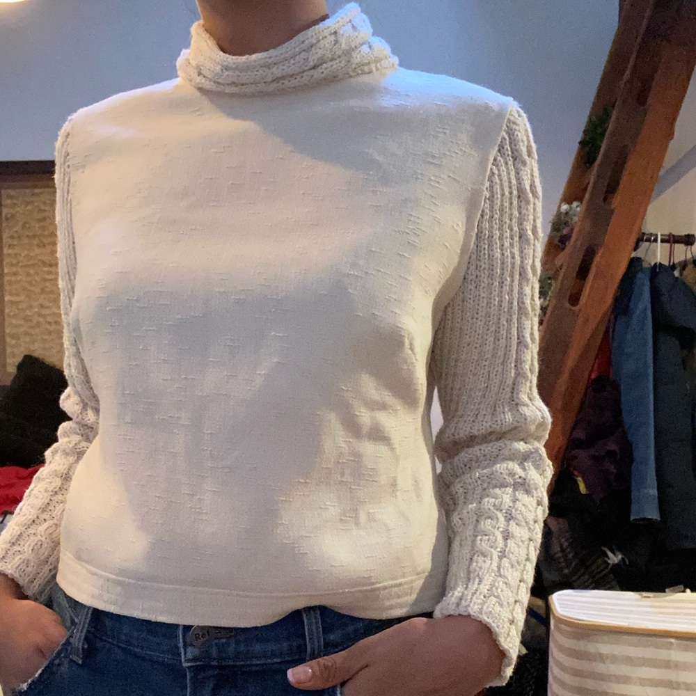 Vintage Danish Cream Turtleneck w/ Knit Sleeves